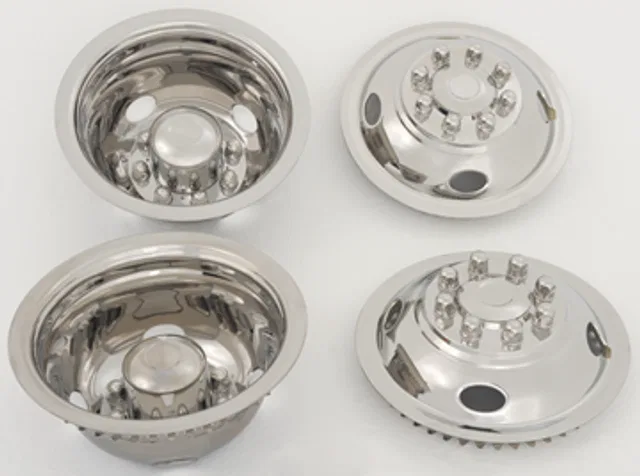 GQ64 – PHOENIX USA Wheel Simulator, Fits 16 Inch Diameter 8 Lug Dual Wheels Polished Stainless Steel Snap-On Set Of 4...